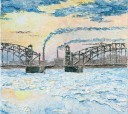 Вид на заснеженный красивейший из мостов Санкт-Петербурга. У Охтинского моста есть своя музыка, когда идешь по нему, ощущаешь глубокий гул – голос Города